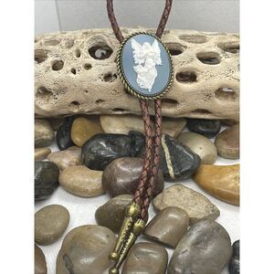 BLUE ANGEL Cameo Church Bolo Tie Lariat Wedding Dad Son Husband birthday Bronze